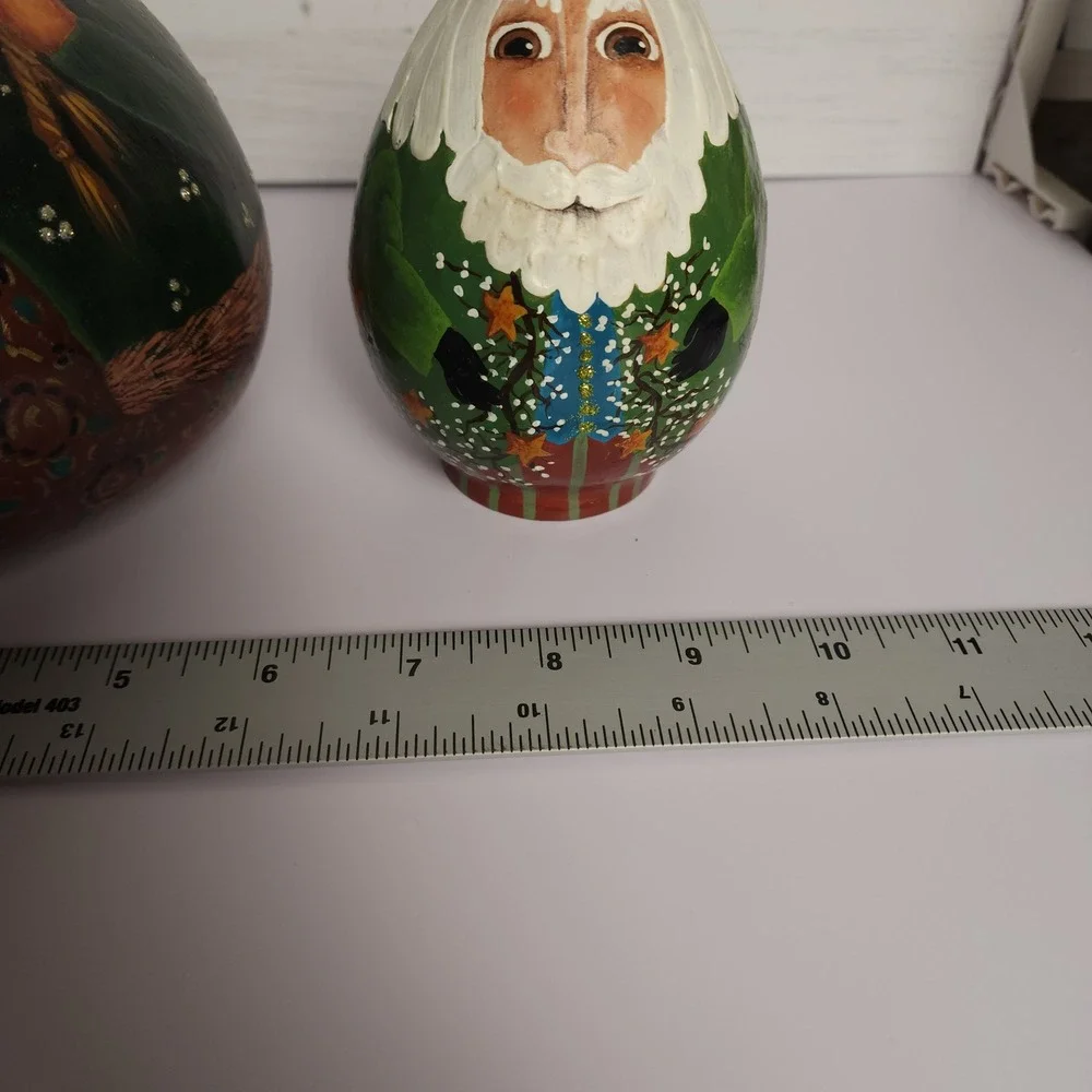 Hand Painted Gourd Santa Figurines Set of 2 Sigend‎ by Regina Schafer